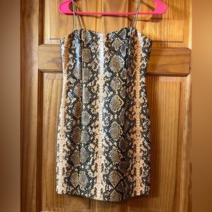 Size 2 Likely Faux Leather Snake Print Yellow Dress. Strapless. Worn once.